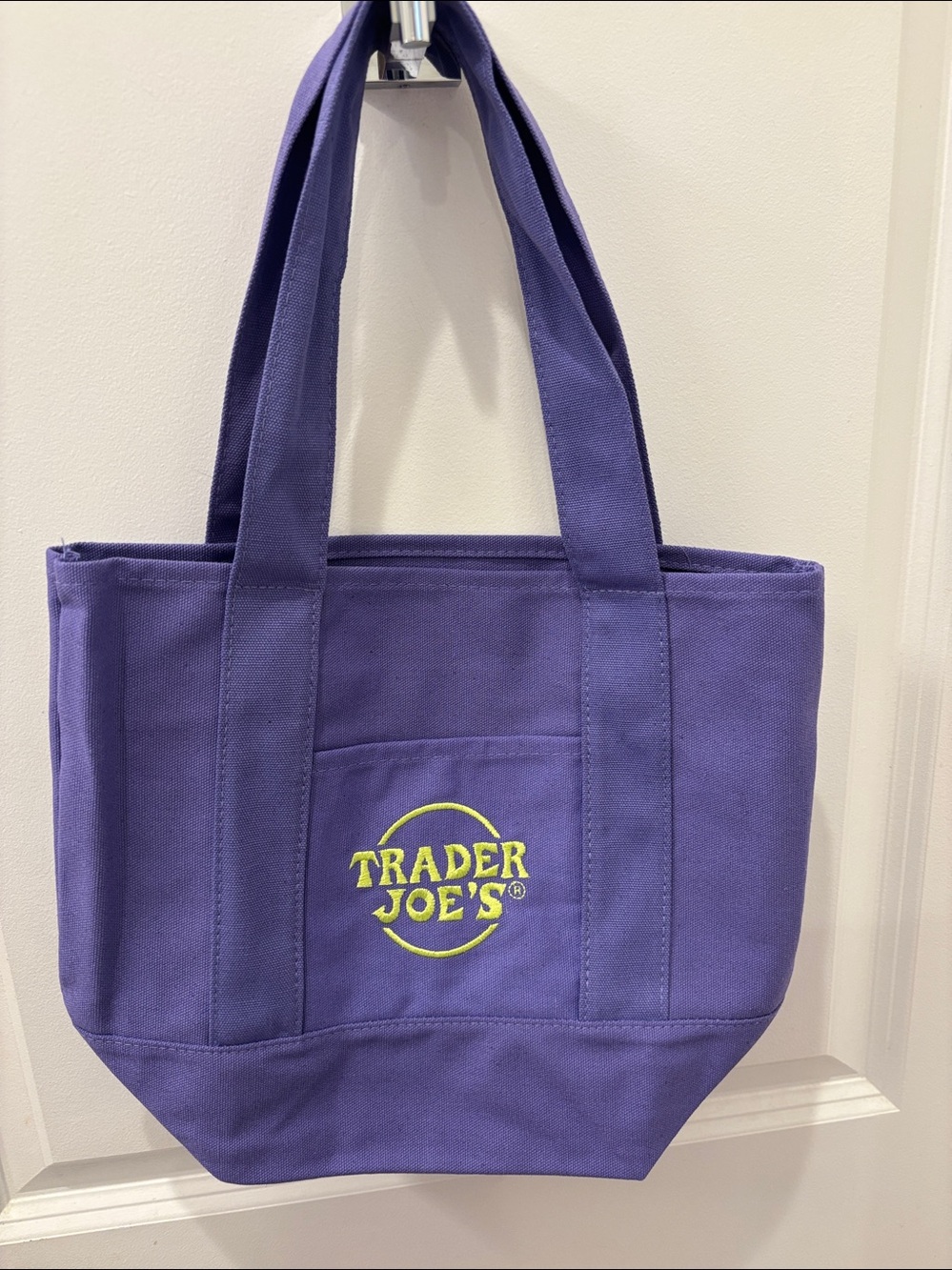 NWT Trader Joe’s Halloween acid green & purple Canvas Mini Tote Bag